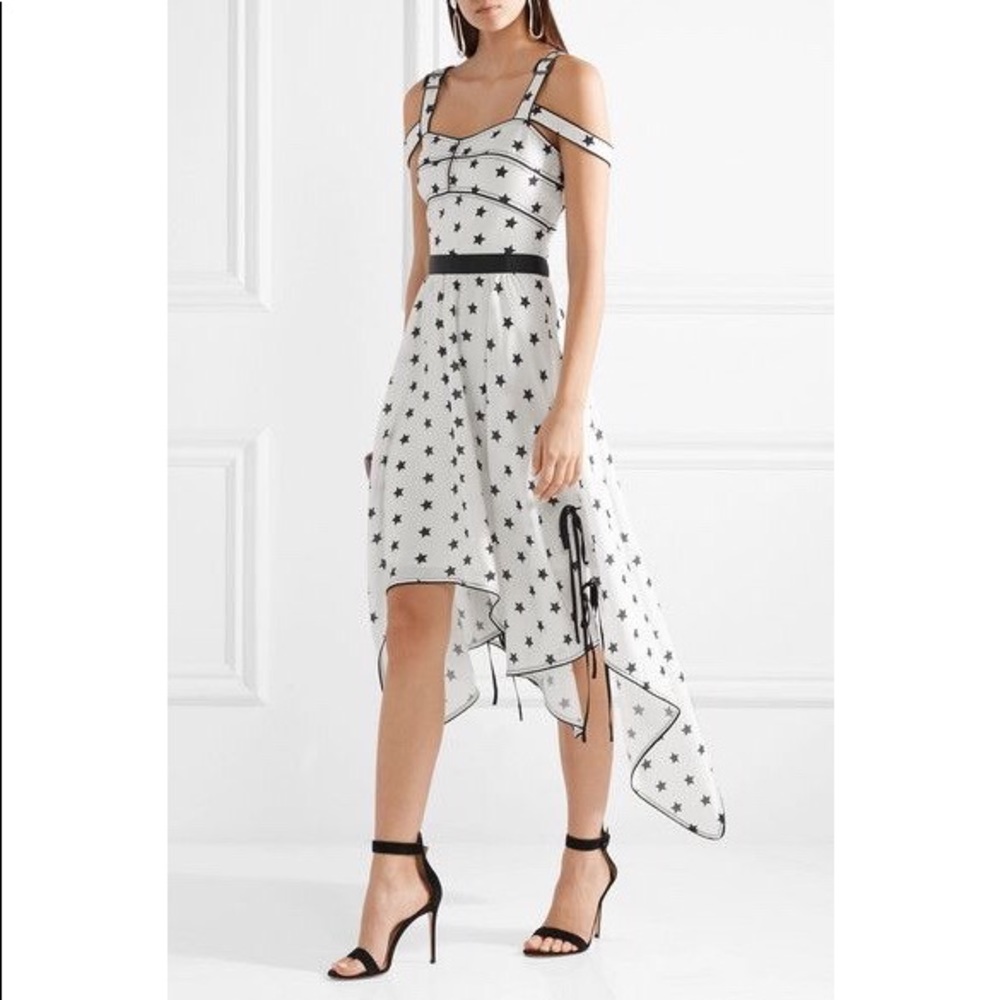 Cold-shoulder cutout printed satin midi dress